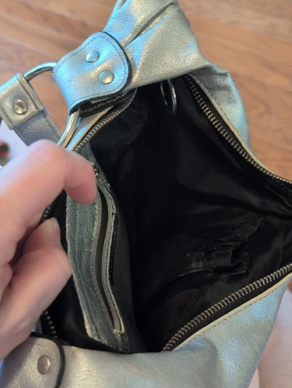 Metallic Silver Crescent Shoulder Bag